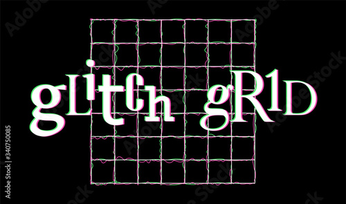 Retro glitch grid, vaporwave, retrowave and cyberpunk ai quantum computer structure. Digital design element. VR retrofuturism with glitch synth. Vector illustration