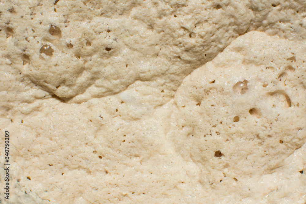 Fermenting yeast dough close up. Healthy homemade raw baking. Abstract art background or wallpaper. Fermenting yeast dough close up. Healthy homemade raw baking. Abstract art background or wallpaper.
