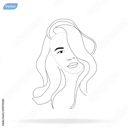 VECTOR stylish original hand-drawn graphics portrait with beautiful young attractive girl model for design. Fashion, style, beauty . Graphic, sketch drawing. Woman, girl.