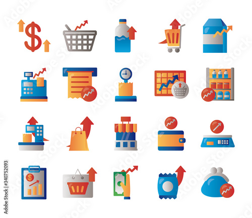bundle of price hike set icons