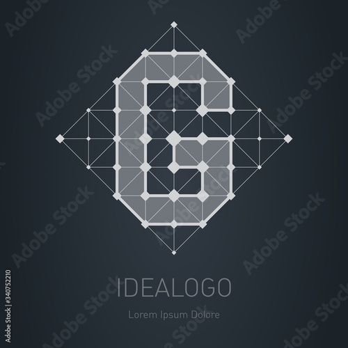 Modern logo with letter G. Design element with squares, triangles and rhombus. Vector Lowpoly logotype template.