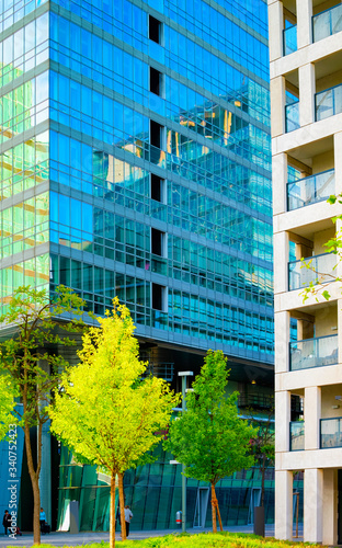 Photography Glass Business office building architecture Modern City green trees Vienna refle