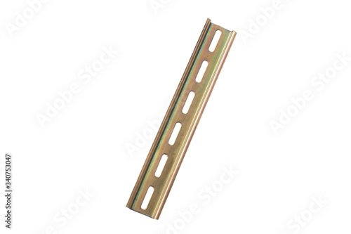 Colorful DIN rail for electrical terminals, siolated on white background