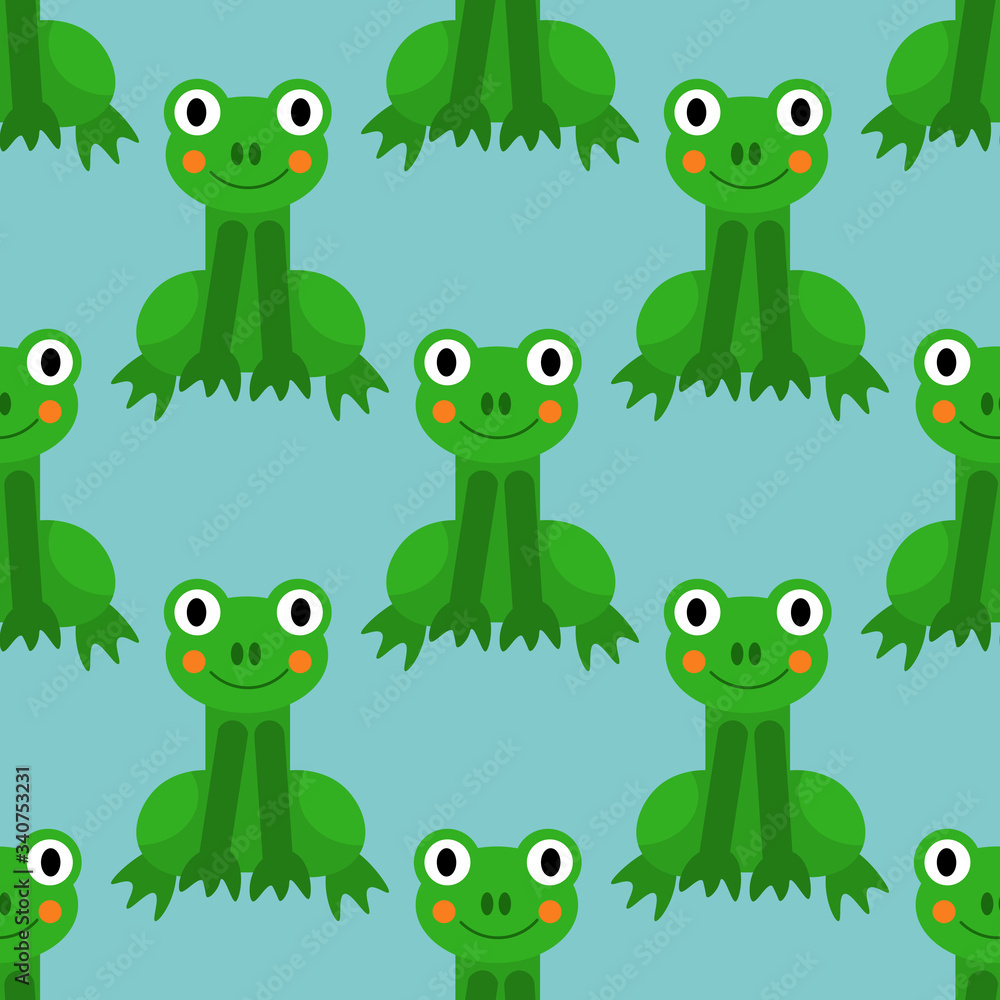 Obraz premium Cartoon frog seamless pattern in flat style. Animal background. Vector illustration.