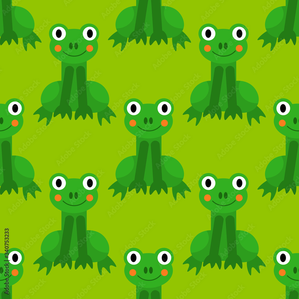 Obraz premium Cartoon frog seamless pattern in flat style. Animal background. Vector illustration. 