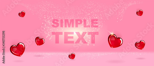 Heart shaped candies realistic vector product ads banner template. Romantic dessert 3d mock up design. Red lollies confections advertisement horizontal printable flyer, brochure with text space