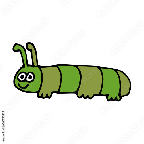 Cartoon doodle caterpillar isolated on white background. Vector illustration. 