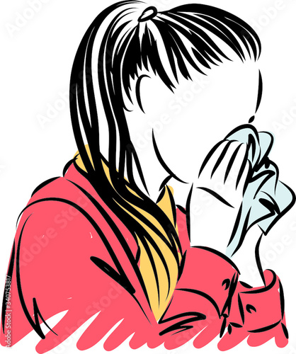 YOUNG WOMAN SNEEZING PREVENTION CONCEPT VECTOR ILLUSTRATION