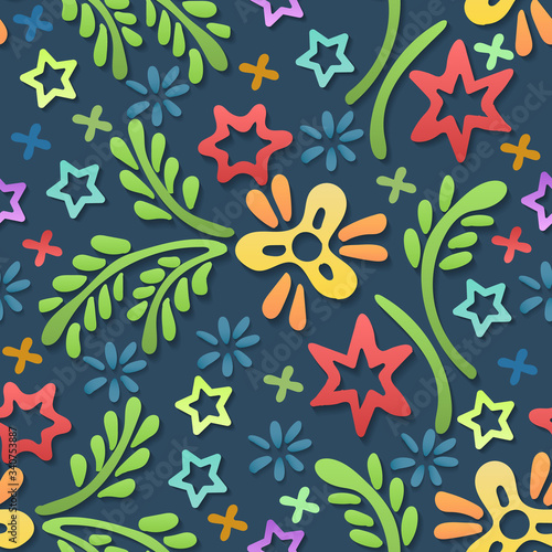 Doodle Shapes Floral Seamless Pattern photo