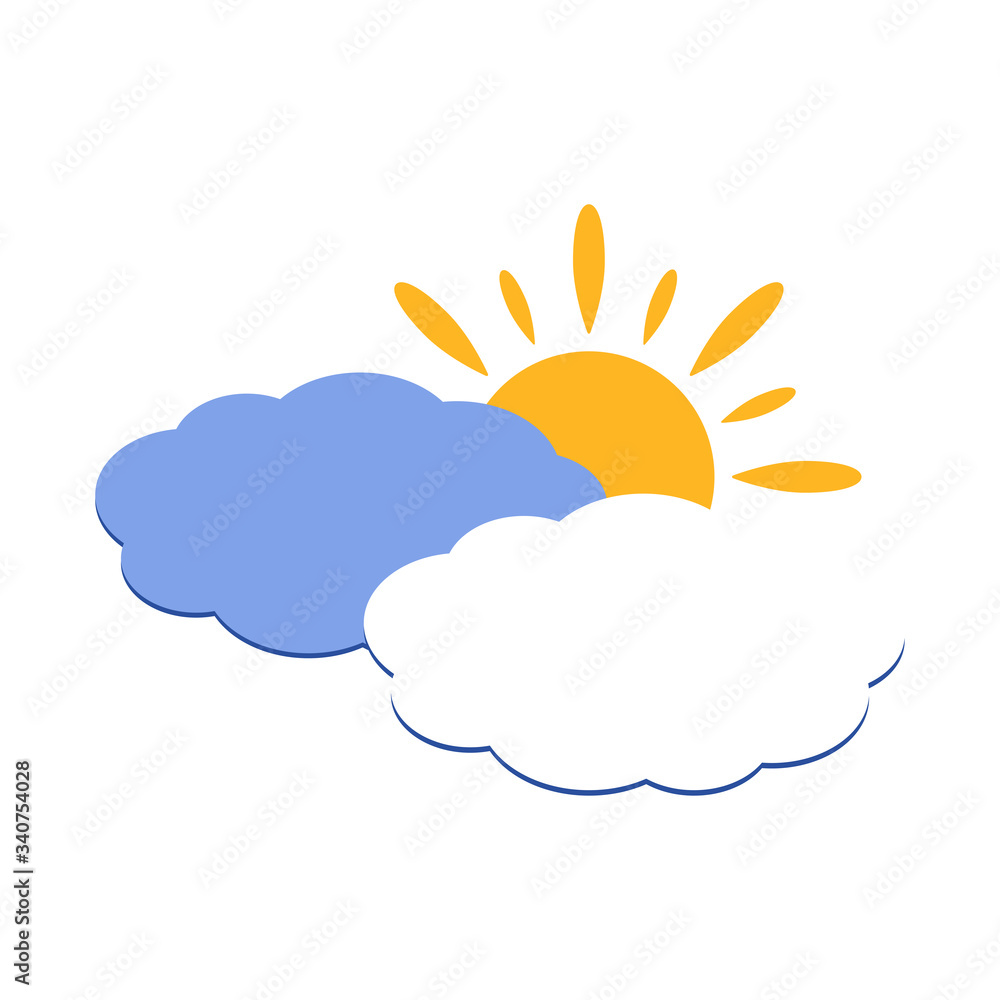 Sun and clouds icon, vector illustration concept symbol of nature, weather, sky. Sun and clouds icon, vector illustration concept symbol of nature, weather, sky.