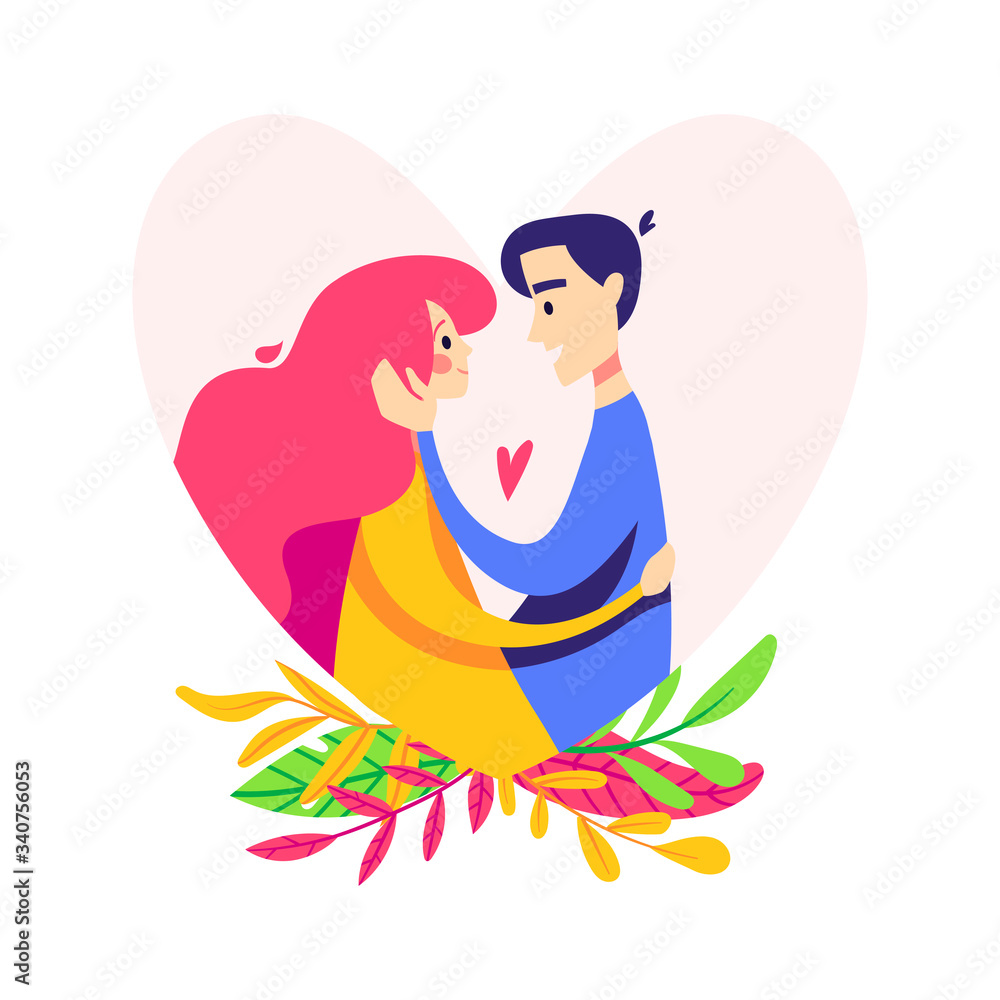 Couple in the heart silhouette. Man and woman hug Couple in the heart silhouette. Man and woman hug
