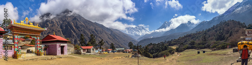 Tengboche is a village in Nepal, located at 3867 metres. Tengboche Monastery, which is the largest Buddhist gompa in the Khumbu region. Panorama. photo