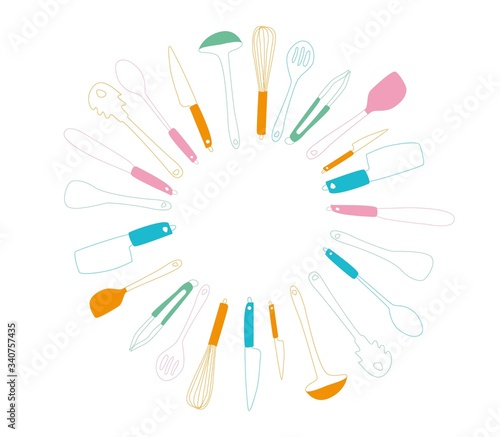 Set of doodle kitchen tools on white. Vector illustration. Perfect for wallpaper  pattern fills  textile  web page background  surface textures.