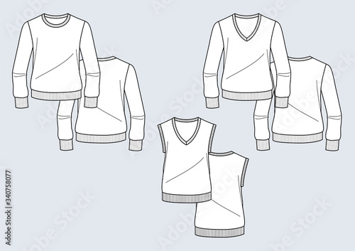 Photos Maglie uomo girollo scollo a v e smanicato disegno piatto sketch fashion illustr