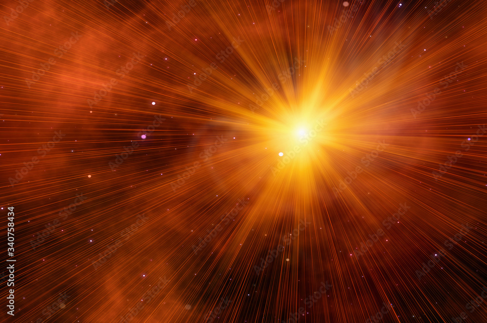 bright sun on a space stars background