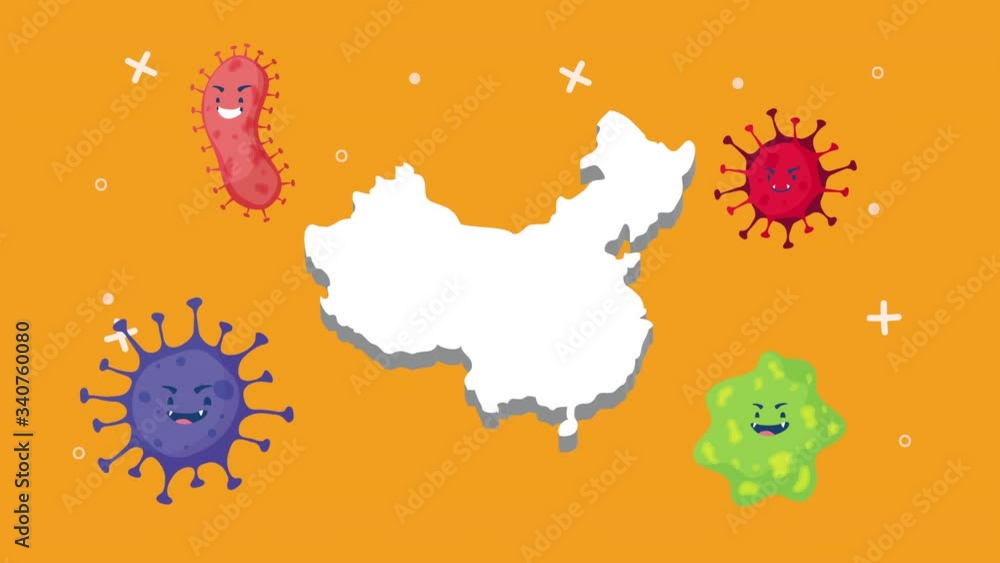 china map with covid19 particles characters china map with covid19 particles characters