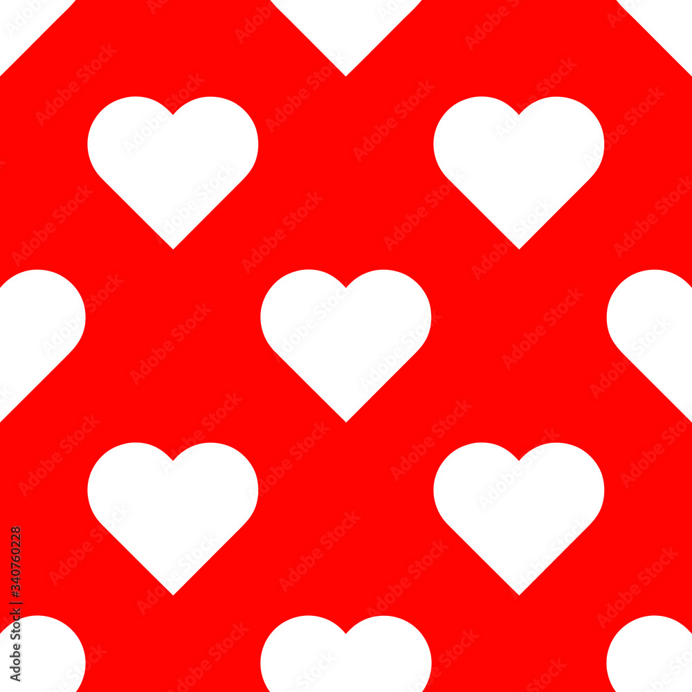 white hearts on red background seamless texture