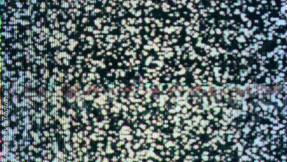 Old TV noise interference, black and white noise flickers on screen, weak signal and bad reception. Broadcast transmission with horizontal noise stripes, glitches from old tape. TV noise static Old TV noise interference, black and white noise flickers on screen, weak signal and bad reception. Broadcast transmission with horizontal noise stripes, glitches from old tape. TV noise static