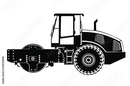Road roller heavy vehicle silhouette vector