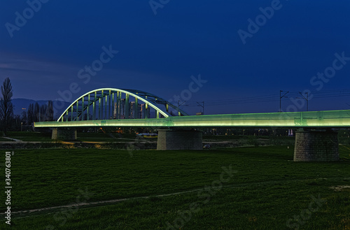 The railway bridge over the Sava River in Zagreb, popularly called the Hendrix Bridge. Illuminated by LED light. © Dario Bajurin