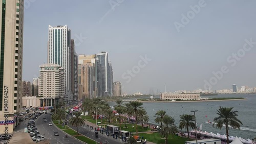 Beatiful genaral view of Sharjah street which is most popular city of UAE photo