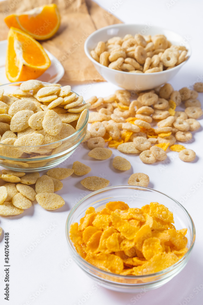 cereals with milk on white background cereals with milk on white background