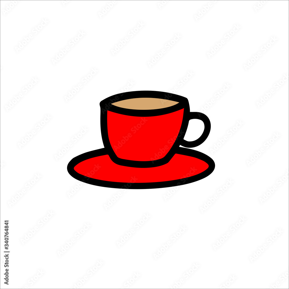 Red cup and saucer in the English style.