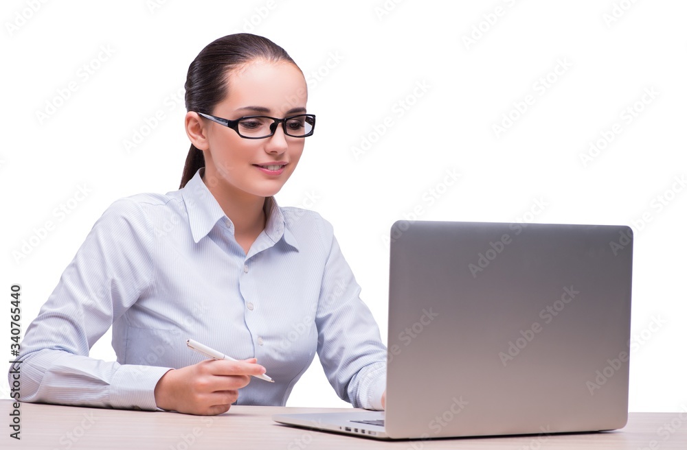 Young businesswoman with laptop isolated on white Young businesswoman with laptop isolated on white
