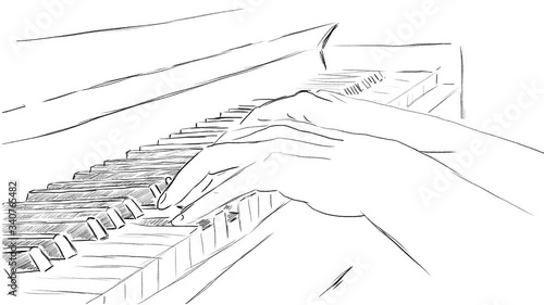 Hand-drawn animation of playing the piano. Hands close up