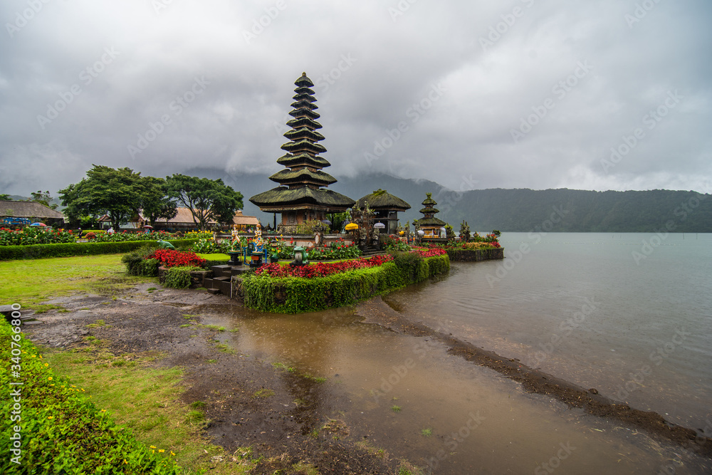 Pura Ulun Danu Bratan, or Pura Beratan Temple, Bali island, Indonesia. Pura Ulun Danu Bratan is a major Shivaite and water temple on Bali island, Indonesia.