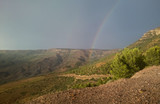 Rainbow in the mountains, sunset, greenery, natural, blue sky