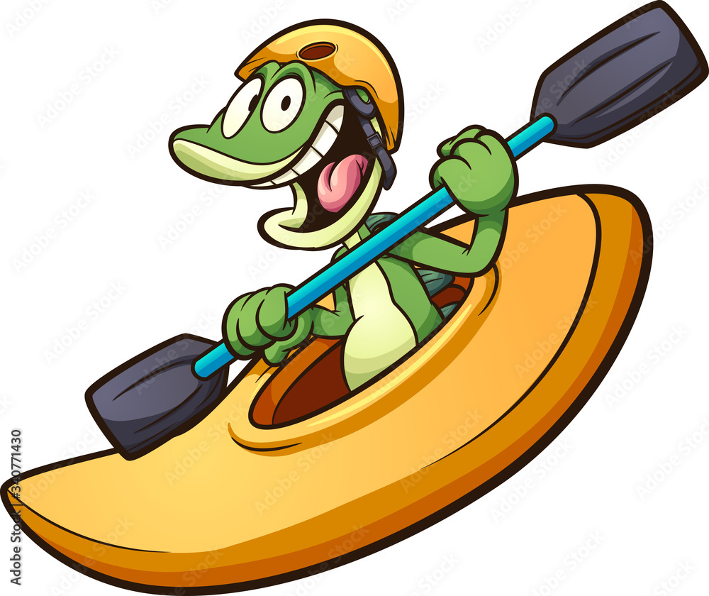 Happy cartoon iguana riding a kayak. Vector clip art illustration with  simple gradients. All in a single layer. vector de Stock | Adobe Stock