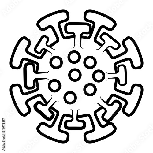 Coronavirus 2019-nCoV. Covid 19 virus icon. Black outline symbol isolated on white background. China pathogen respiratory infection. Pandemic of influenza. Virion of Corona-virus. Vector illustration