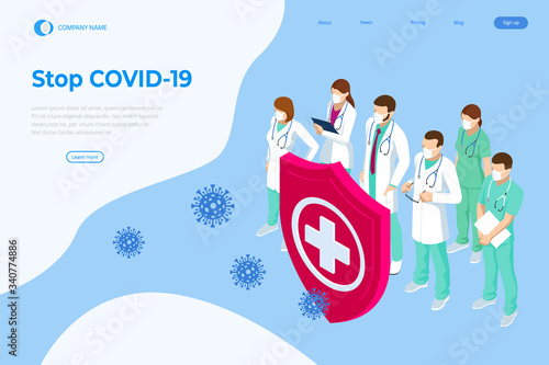Isometric concept of Thank you doctors and nurses working in the hospitals and fighting the coronavirus. Stop COVID-19