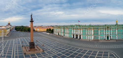 Russia. Saint Petersburg from a quadrocopter. Panorama of the Palace square. The main square of Saint Petersburg. Hermitage. Winter palace. Alexander column. Alexander's Pillar. World Museums. photo