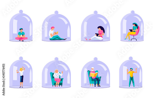 Set of People Under Glass Cover