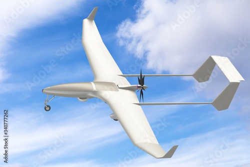Unmanned military drone uav on patrol air territory at low altitude. 3D render