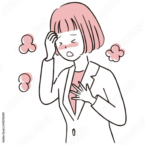 手描き1color  女性 おかっぱ  発熱