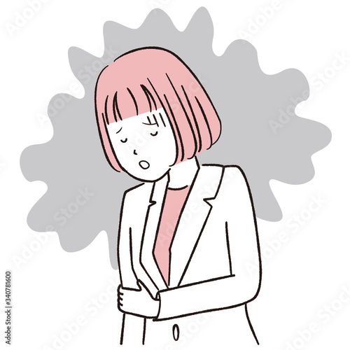 手描き1color  女性 おかっぱ 　倦怠感　鬱