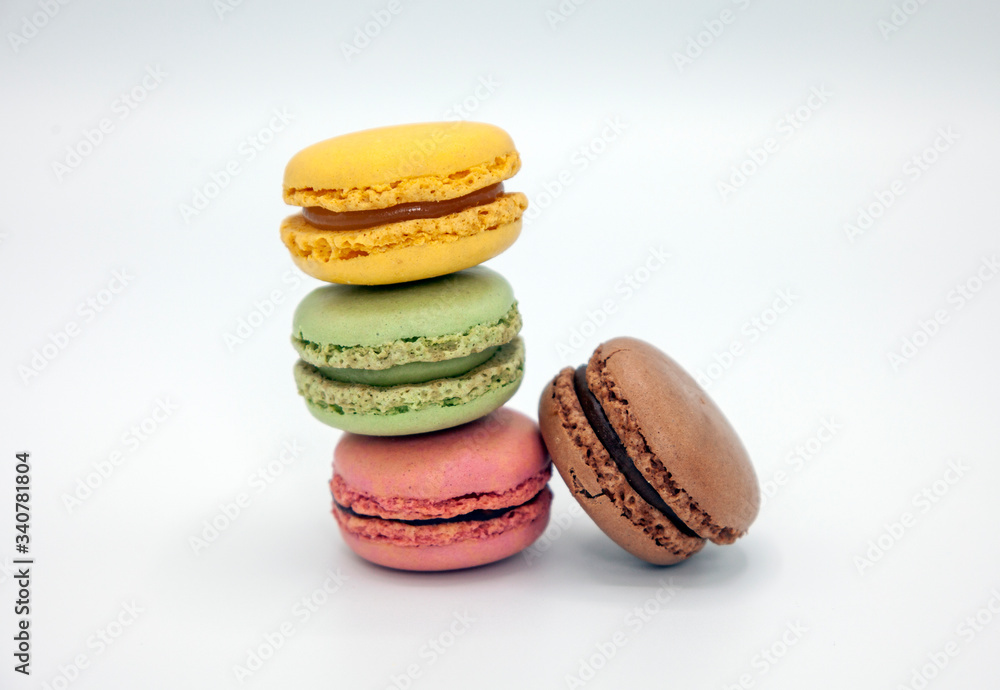 colorful macaroons isolated on white background