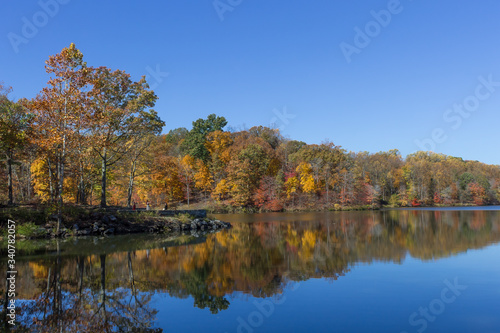 A peaceful autumn day on a calm lake