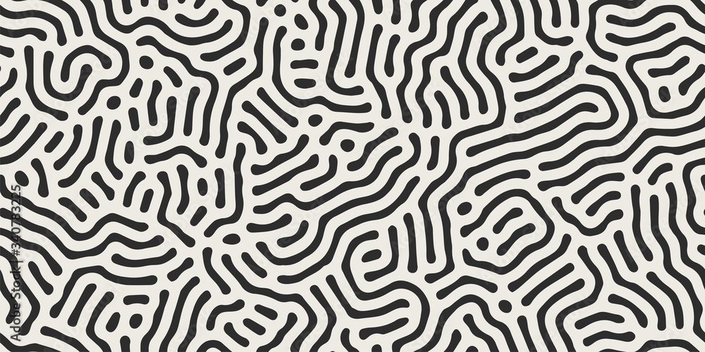 Vector seamless black and white wavy organic rounded shapes pattern. Abstract background
