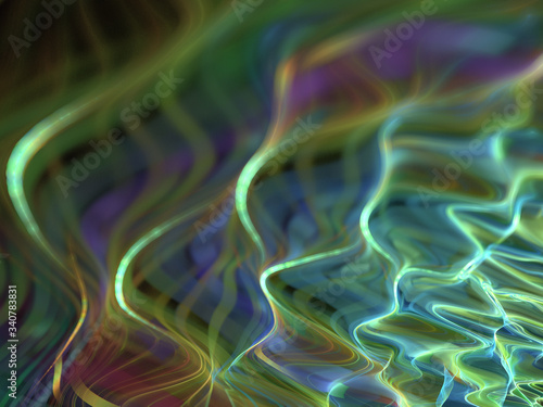 Abstract Illustration - Strings of Chaotic Plasma Energy, Colorful Fractal Multicolor Lightning, Energy Discharge, Scientific Plasma Study. Digital Flames, Artistic Design