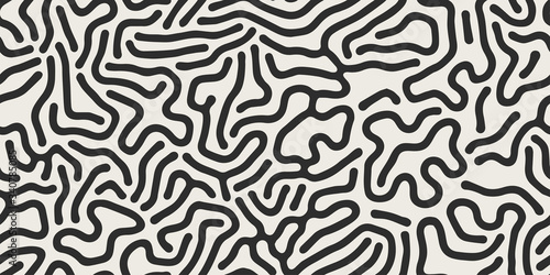 Vector seamless black and white wavy organic rounded shapes pattern. Abstract background © kokoshka