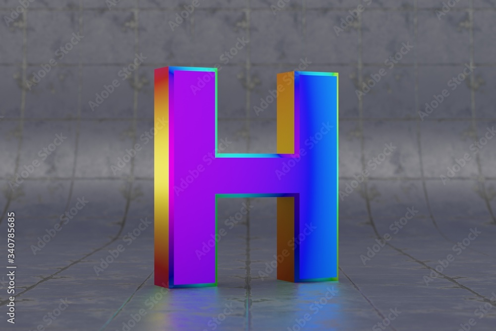 Multicolor 3d letter H uppercase. Glossy iridescent letter on tile ...