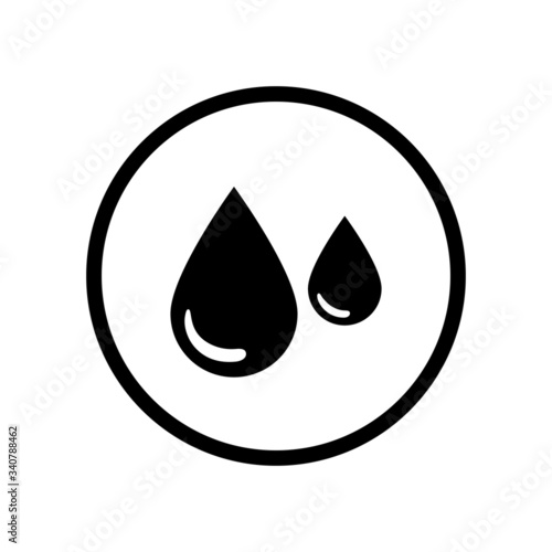 Black round water drops reminder icon, modern simple liquid shape infographic flat design concept, pictogram vector app ads logo web banner button ui ux interface elements isolated on white background