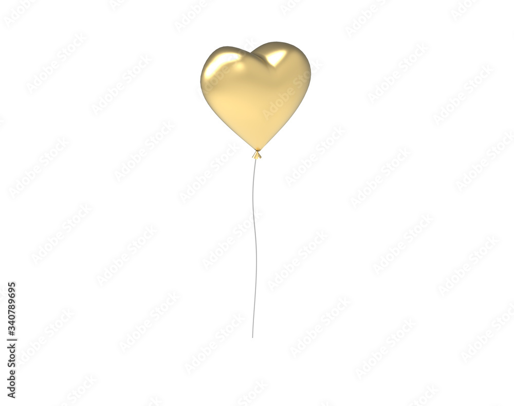 
Gold heart shaped balloons. Isolated on white. Clipping path. 3D Rendering.