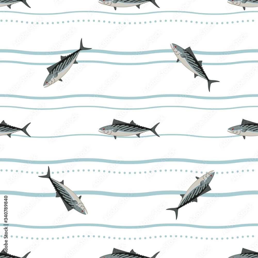 Obraz premium Bonito. Fish. Colored Vector Patterns.