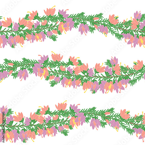 Wallpaper Mural Garland flower seamless pattern background and borders. Hand drawn purple and pink heather flowers background. Romantic wedding floral vector design frame. Banner stripe element. Christmas garland. Torontodigital.ca