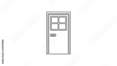Black line Closed door icon isolated on white background. 4K Video motion graphic animation